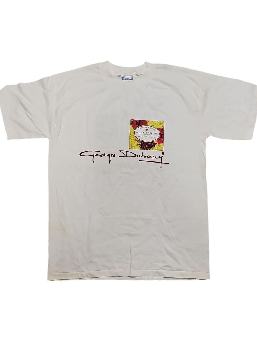 Georges Duboeuf Beaujolais Nouveau Promo Shirt 100% Cotton L USA Heavy Yellowing